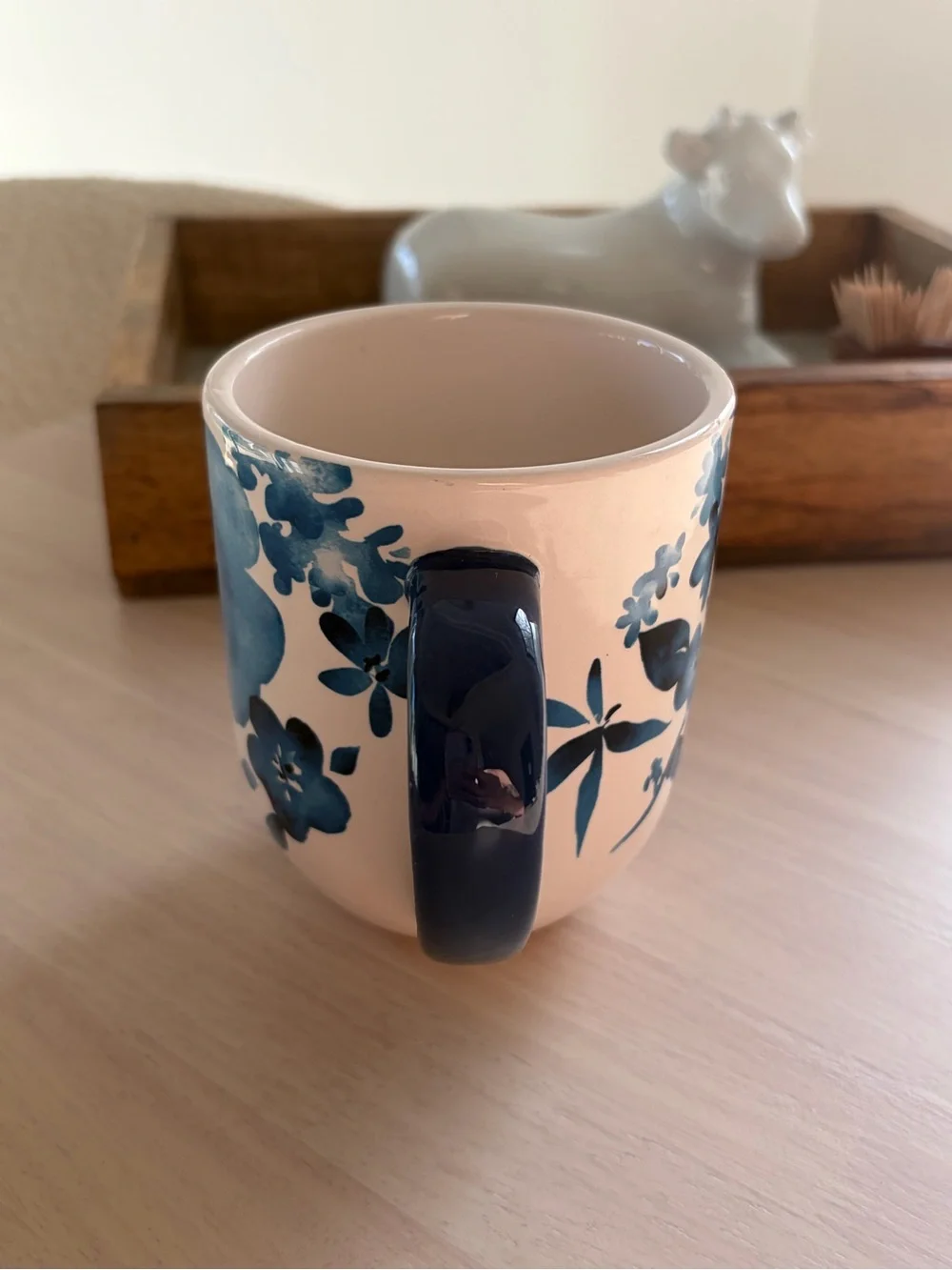 Pier 1 Imports 16 Oz Mug Ironstone Hand Painted Blue Floral Azure